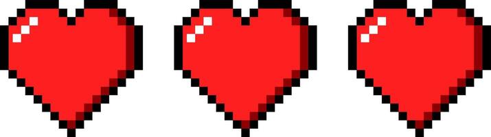 Set of pixelated red hearts, multiple lives vector
