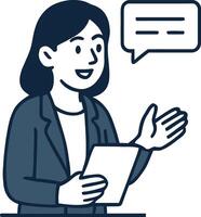 Woman in business attire presenting information. vector