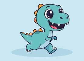 cute little dino with big eyes running and smiling happy vector