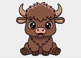 Cute little yak smiling happy cartoon illustration. vector
