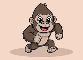 cute little gorilla with big eyes running and smiling happy vector