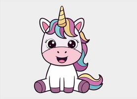 Cute little unicorn smiling happy cartoon illustration. vector