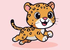 cute little jaguar with big eyes running and smiling happy vector