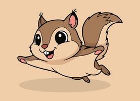cute little flying squirrel with big eyes running and smiling happy vector