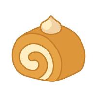 Cute Swiss Roll Cake Illustration with Cream Filling and Spiral Design in Pastel Cartoon Style vector