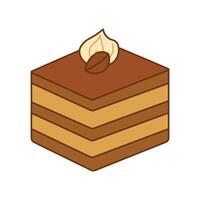 Cute Tiramisu Cake Slice Illustration with Cream Layers and Coffee Bean Topping in Cartoon Style vector
