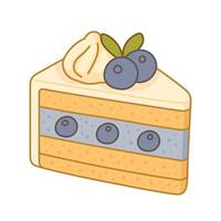 Adorable Blueberry Shortcake Slice Illustration with Whipped Cream and Fruit Filling in Pastel Style vector