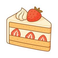 Cute Strawberry Shortcake Slice Illustration with Whipped Cream and Fresh Fruit Layers vector
