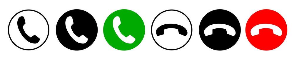 Set of minimalistic phone call icons in different styles and colors for communication apps vector
