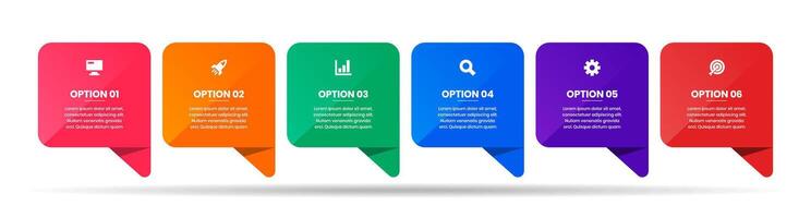 Chat Infographic Element Design Templates with Icons and 6 Options. Suitable for Process Diagram, Presentations, Workflow Layout, Banner, Flow Chart, Infographic vector
