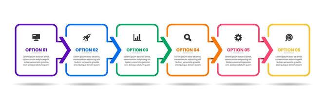 Simple Infographic Element Design Templates with Icons and 6 Options or Steps. Suitable for Process Diagram, Presentations, Workflow Layout, Flow Chart, Infographic vector
