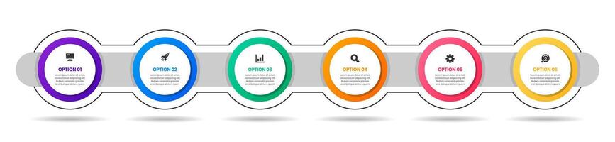Timeline Infographic Element Design Templates with Icons and 6 Options. Suitable for Process Diagram, Workflow Layout, Banner, Flow Chart, Infographic vector
