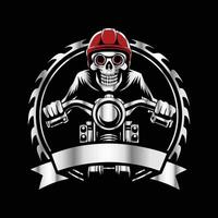 skull riding a motorcycle on black background vector