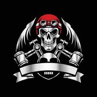 skull with wings and red helmet on black background vector