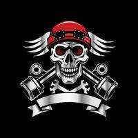 skull with wings and a red hat on a black background vector