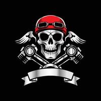 skull with wings and a red helmet on a black background vector