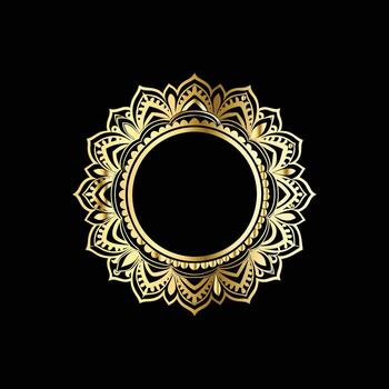 golden frame with a floral pattern on a black background. vector