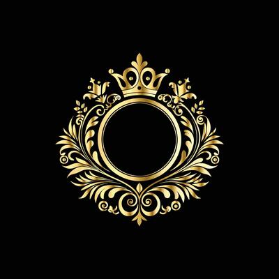 golden crown frame with floral pattern on black background