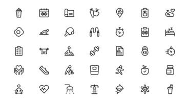 Modern Gym and Fitness Icons Showcasing Dumbbells, Muscles, Routines, Bodybuilding, and Active Lifestyle in an SEO-Optimized vector