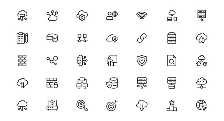 Icon for Web Hosting Including Server Management, Cloud Hosting, Domains, Security, and Web Infrastructure Tools for Digital Assets