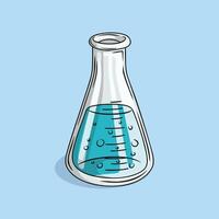 Erlenmeyer flask filled with blue liquid sketch style vector