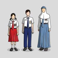 Indonesian Students in School Uniforms vector