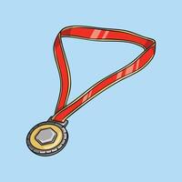 Gold Medal with Red Ribbon on Light Blue Background vector