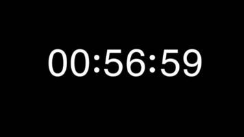 60 Second or 1 Minute Countdown with White Digits on Black Screen video