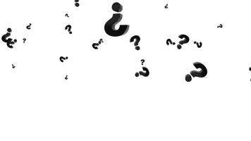 A sea of black question marks against a stark white background,Ideal for abstract concepts and educational themes.doubt, Animated Black Question Marks Floating and Flying on a White Background,Symbol video