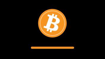Animation of Bitcoin crypto currency icon in orange color moving appears. Loop motion design in alpha channel video