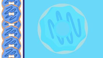 A close-up of a blue frosted donut with decorative icing on a bright blue background, emphasizing modern color themes and sweet simplicity. video