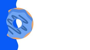 A single blue frosted donut with decorative drizzle sits against a bold white and blue background, highlighting its tasty appeal in vibrant style video