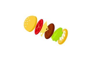 A minimalist icon of a classic burger with layers of patty, lettuce, and cheese sits centered on a clean white background evoking modern food design. video