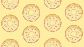 A repeating pattern of yellow frosted donuts with white drizzle on a creamy beige background creates a delightful and uniform bakery wallpaper look video