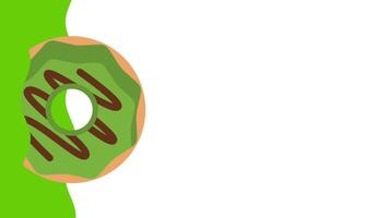 A unique green-colored donut topped with chocolate drizzle is set against a green and white backdrop, suggesting a bold and creative dessert fusion video