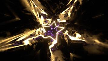 roxa e amarelo velozes fantástico metal túnel com néon estrelas fundo vj ciclo dentro 4k video