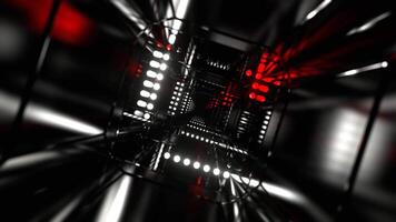 vermelho e branco cyber portal com néon ao longo a pontos fundo vj ciclo dentro 4k video