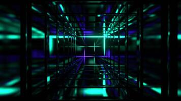 Purple and Turquoise Square Fantasy Tunnel with Neon Movement On Frame Background VJ Loop in 4K video
