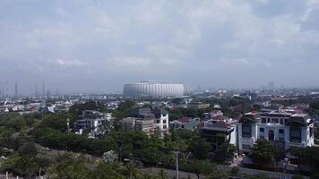 Panoramic urban landscape featuring the city's architecture and skyline under a dramatic sky video