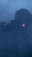 Scary skeleton with glowing eyes is crawling in the fog right at you. Halloween video