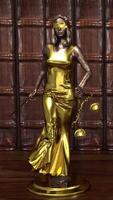 3d render. Blindfolded Lady Justice holding golden scales in courthouse setting. video