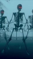 3d render. three skeletons are dancing in front of a gate video