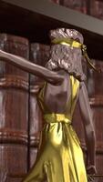 3d rendering . Blindfolded Lady Justice statue holding scales in courthouse setting. video