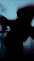 3d render, Death with a scythe, Grim Reaper, with red burning eyes in a graveyard in the fog, harvesting. Halloween concept. video