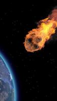 3d rendering. Dramatic asteroid with fiery trail approaching Earth space. video