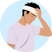 man with a headache, head injury and pain vector