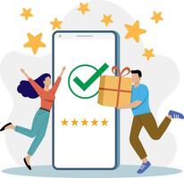 Illustration of Celebrating Success Five-Star Mobile App Feedback and Rewards vector