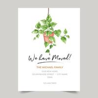 We have moved printable moving notice, address change announcement, housewarming invitation, watercolor moving card vector