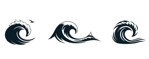 Abstract Ocean Wave Silhouette Set in illustration vector
