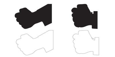 Two fists clenched in opposition silhouette and outline vector